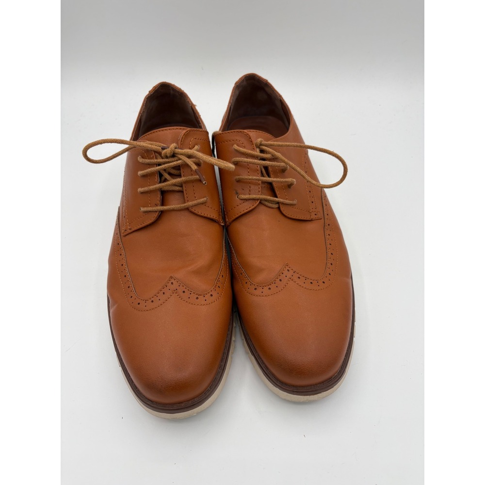 Vostey Milan Mens Wingtip Brogue Oxford Shoes Tan Brown Size 11 Business Casual